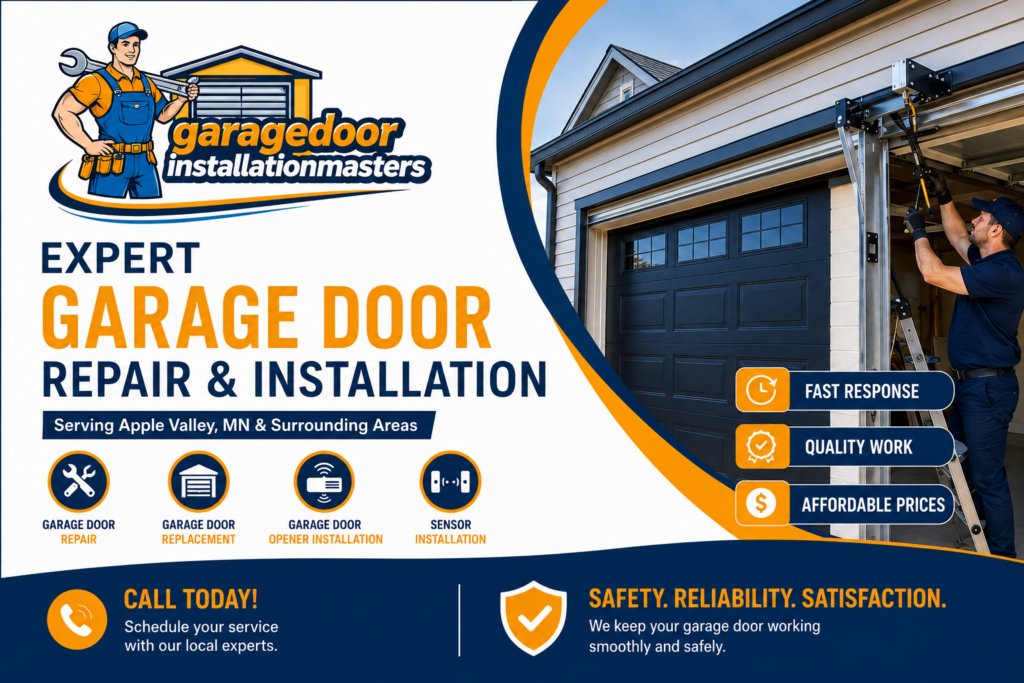 Professional garage door technician providing garage door repair Apple Valley MN services, including garage door installation, replacement, opener repair, and sensor installation.